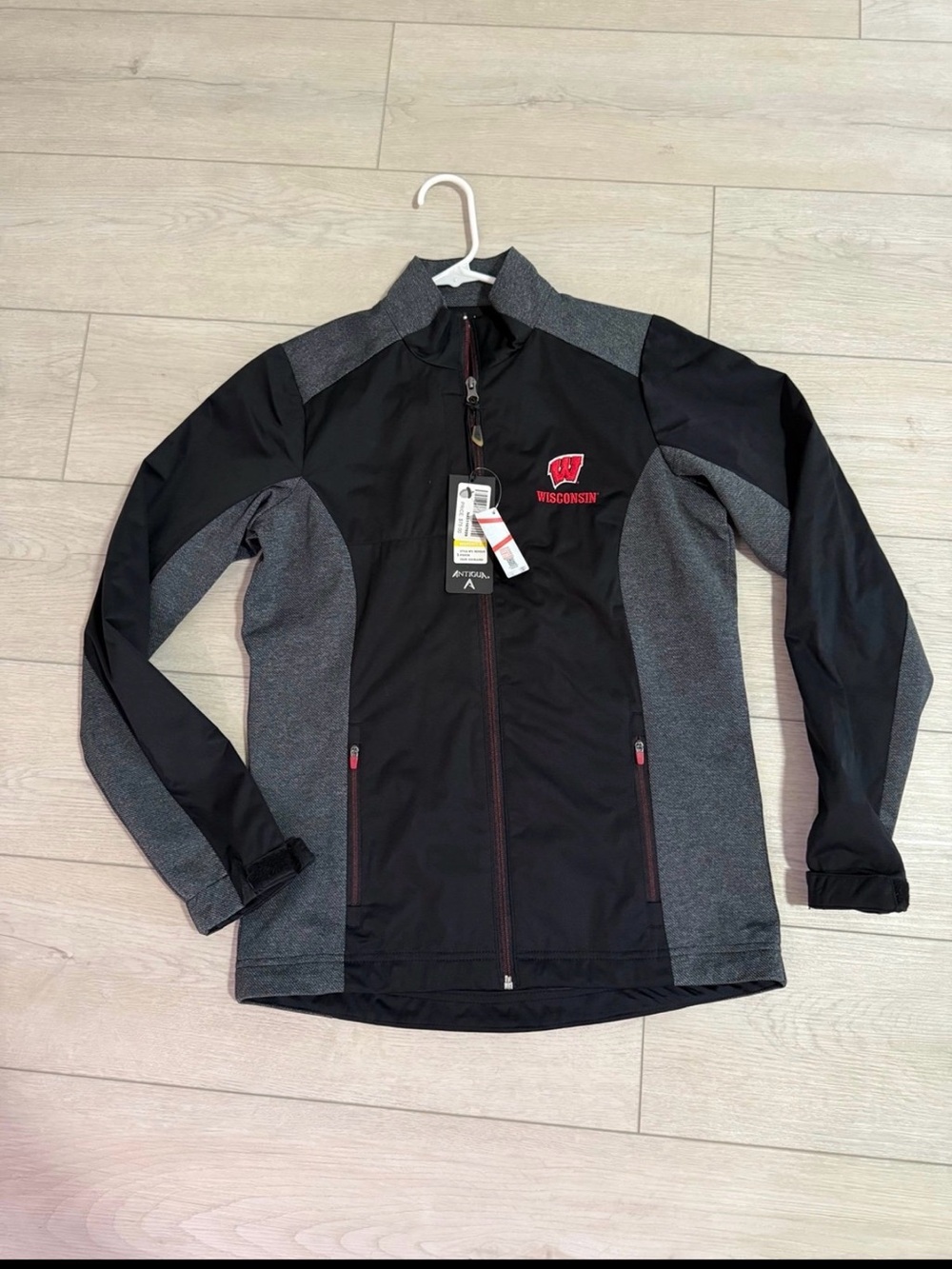Antigua Black and Gray Wisconsin Windbreaker